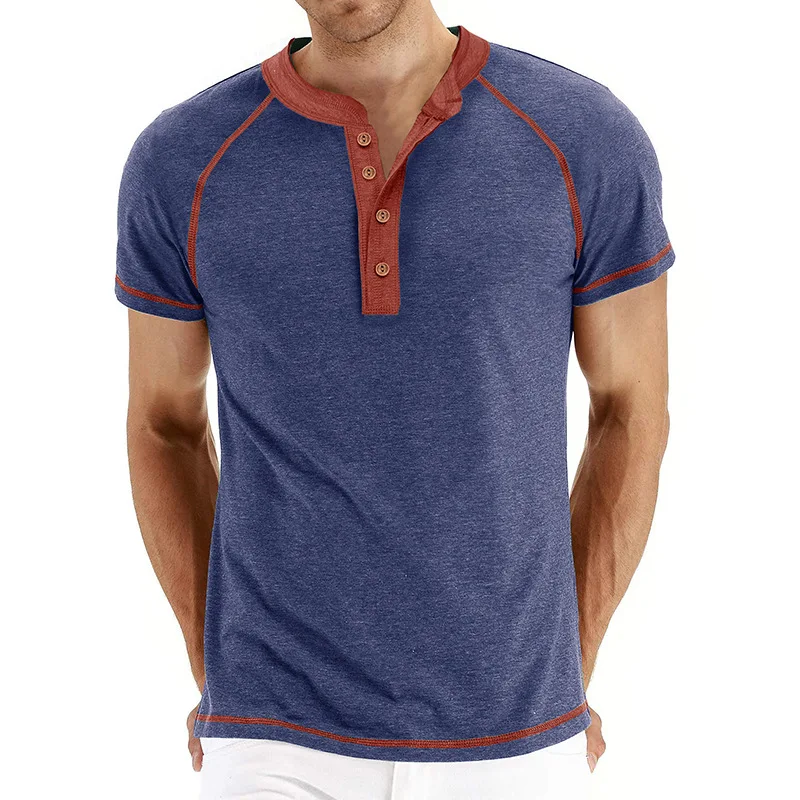 Sommer Herren European American Style Kurzarm Henley Kragen Patchwork T-Shirt Casual Slim/Fit Herren Tops für Outdoor-Sportarten – Detail 33