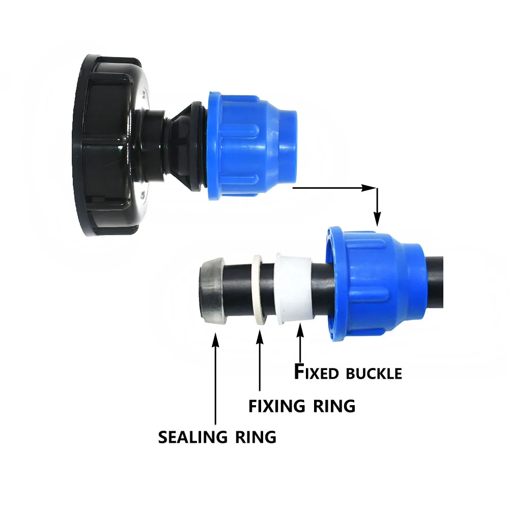 IBC Tank Adapter S60 x 20mm 25mm 32mm PE Tube Connector Elbow Tee Water Splitter Plastic Pipe Fitting For Farm Irrigation