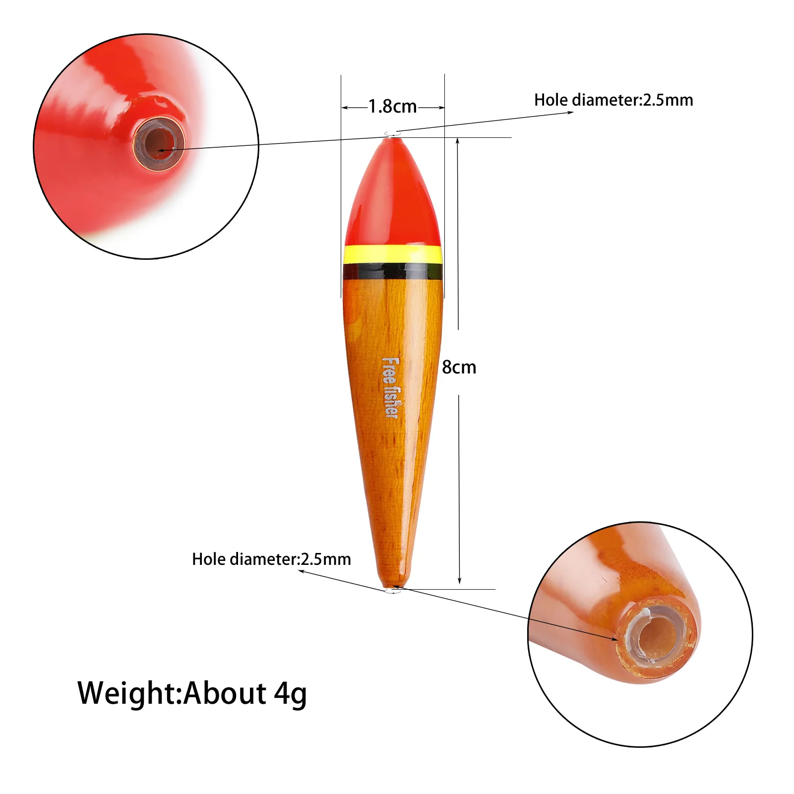 10pcs/Lot Fishing Bobbers 8cm/3.15in 4g/0.14oz Fishing Buoy Cork Wobble  Balsa Wood Floats with Hole Red Buoy Fishing Floats