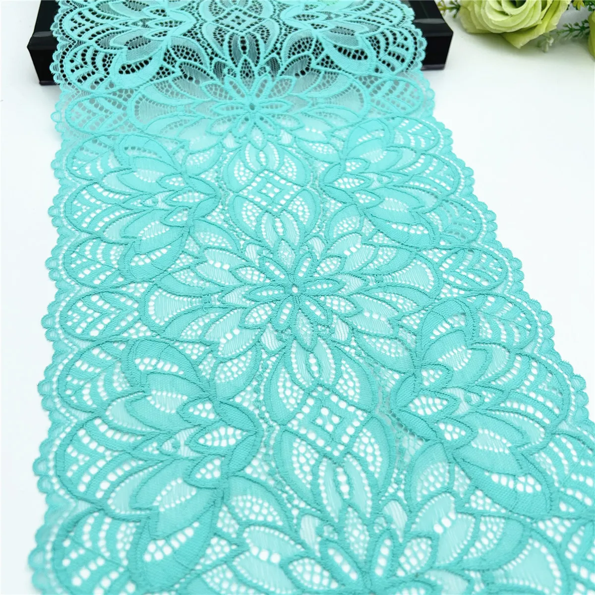3y/lot Width 22cm Lake Green Elastic Stretch Lace Trim Skirt Hem For Clothes Sewing Accessories Lingerie Wedding Dress Sleeve 1