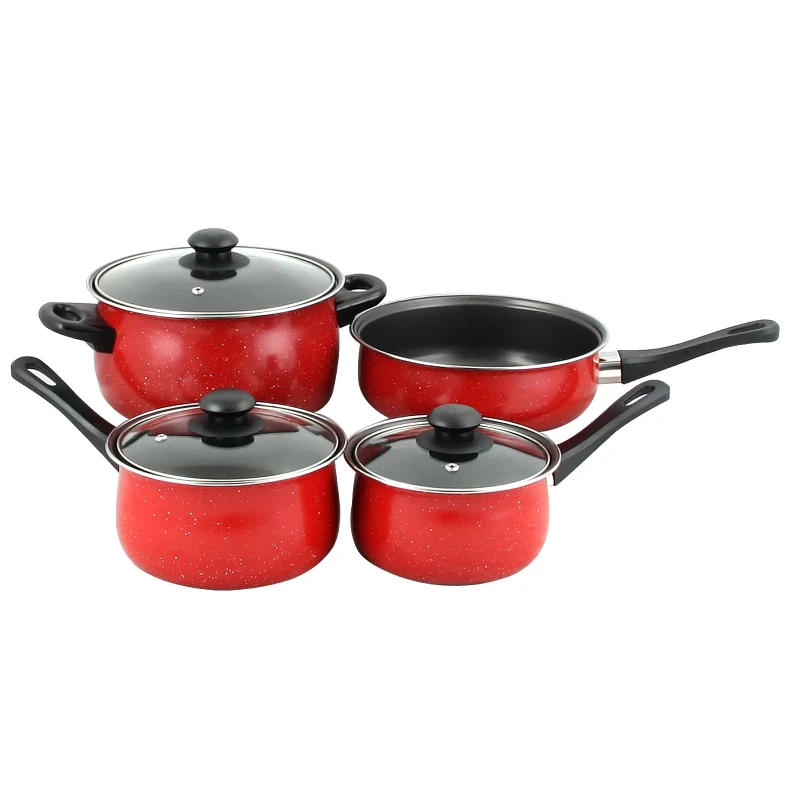 

Casselman 7 Pieces Cookware Set In Red with Bakelite Snow Handle