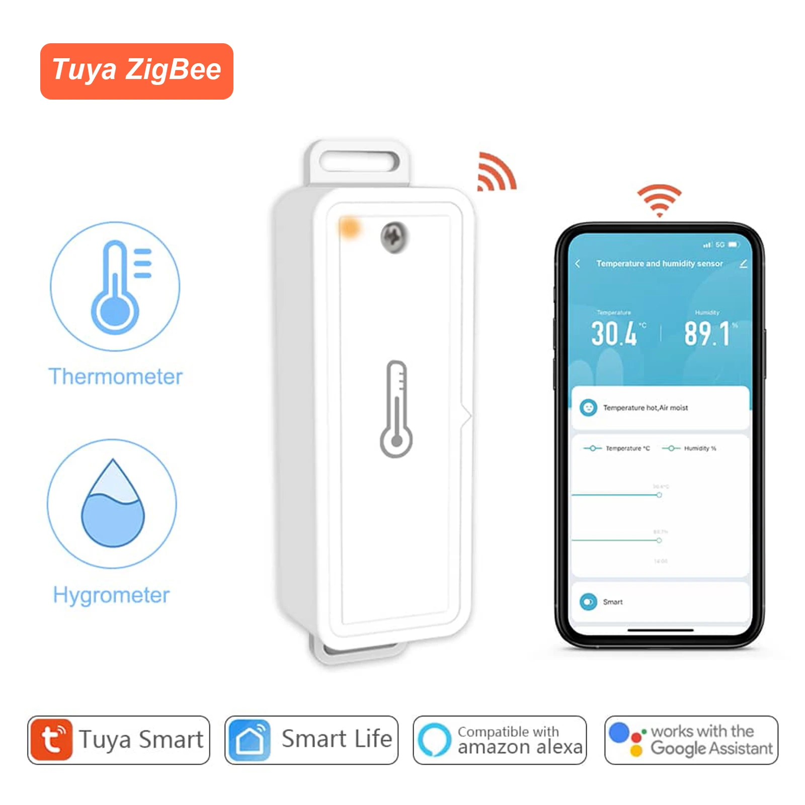 ZigBee Temperature and Humidity Sensor Tuya Smart Life Remote Intelligent Scene Linkage Voice Google Assistant Alexa temperature humidity meter temperature humidity sensor