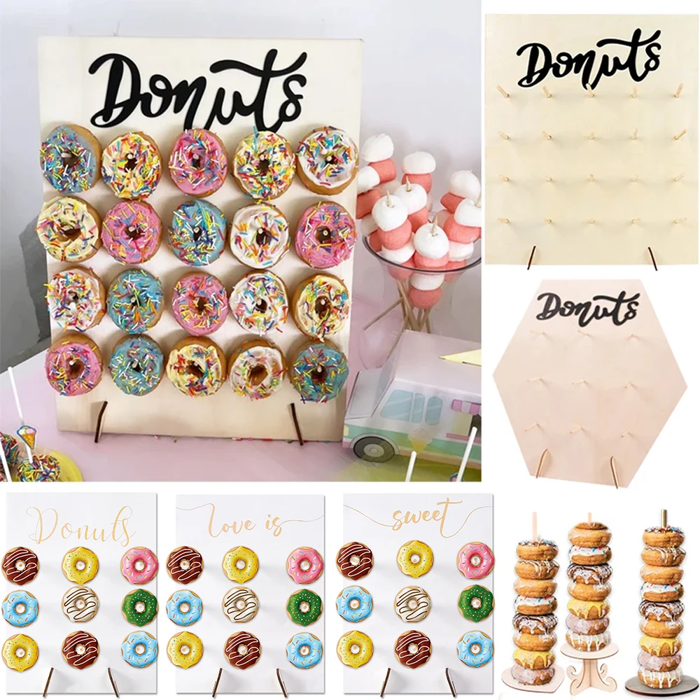 APOIMNA Donut Wall Display Stand, 1 Pack Wood Donut Peg Board Holds 32 Donuts, Large Donut Display Stand For Party, Donut Holder Stand Party Decorations,(White
