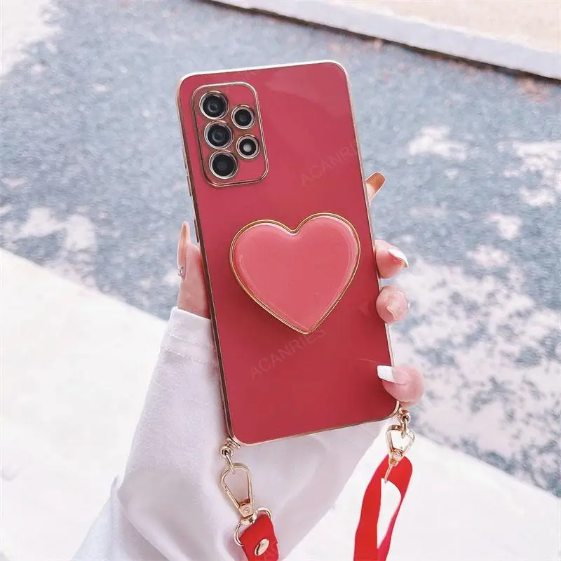 Elegant Love Heart Holder Crossbody Lanyard Case in Plating Finish