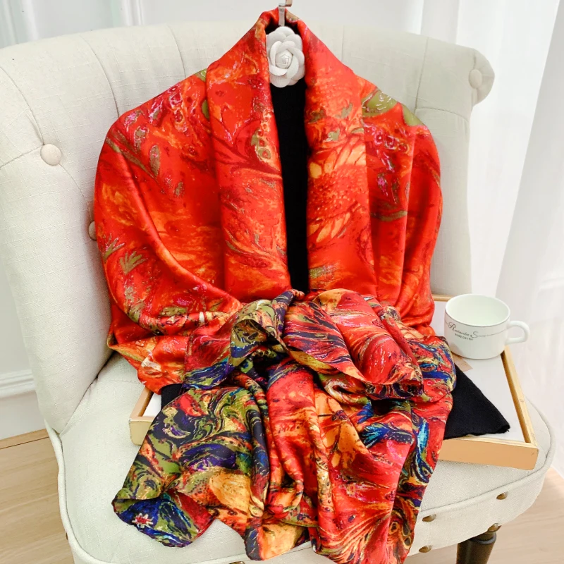 

Four Seasons Travel Silk Scarf Luxury Beach Sunscreen Kerchief 2022 Popular Style Satin Scarves Fashion Print 180X90CM Shawls