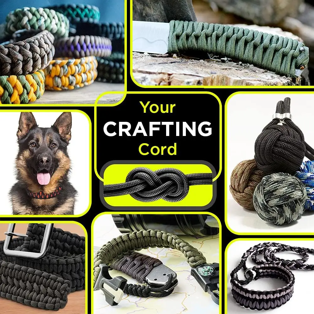This 9-Core 650lb Paracord is a durable and versatile rope designed for outdoor, tactical, and DIY applications. Made with nine inner strands, it offers exceptional strength and flexibility, handling up to 650 pounds of tension. The 4mm diameter provides 6