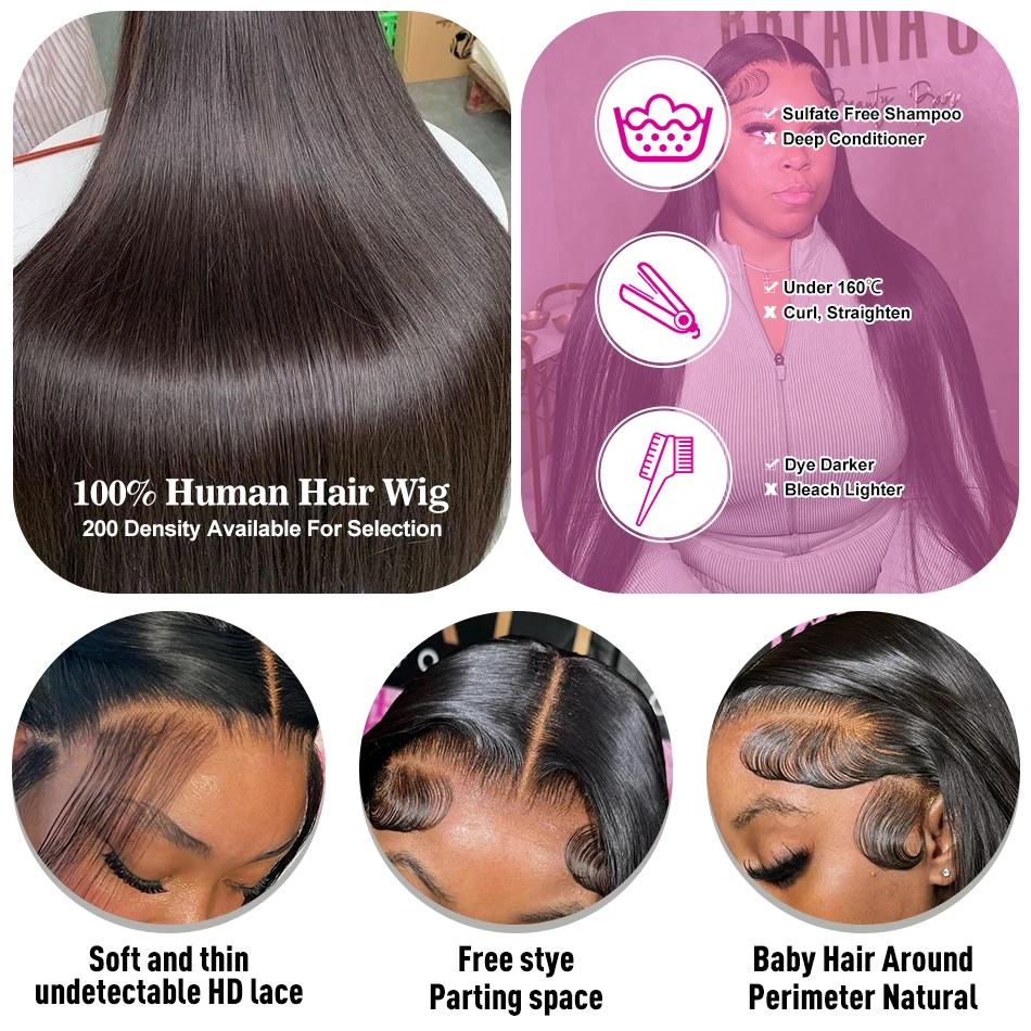 Lace Front Wig 13x6 Hd Lace Brazilian Bone Straight Front Human Hair For Women