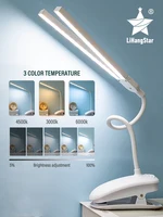 LED Double-headed Reading Table Lamp with Clip Touch Control Dimmable Light Eye Protection for Bedroom Dormitory Study Office 1