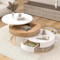 Round Lift-top Nesting Coffee Tables with 2 Drawers for Living Room, Coffee Table 1