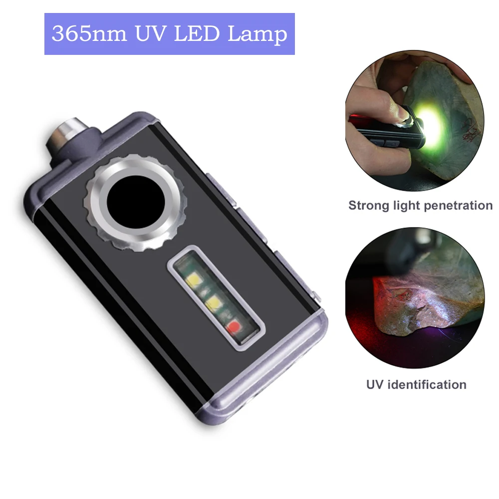 

Mini 365nm UV Flashlight USB Rechargeable 8 Lightings Jade Inspection Torch Light Ultraviolet Blacklight For Pet Urine Detector