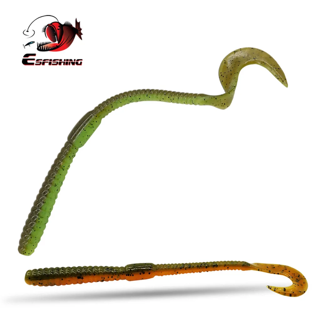 ESFISHING Fishing Lure Soft Slim Worm 140mm 4g 10pcs Leurre Souple Bass  Bait Tackle Adding Salt Attractant single tail Grub