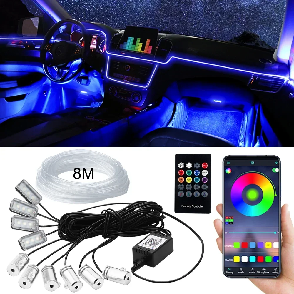 Ambient Led Light Car Interior Rgb Remote Application Optical Control Fiber  Auto Foot Center Console Door Decorative Lights - AliExpress