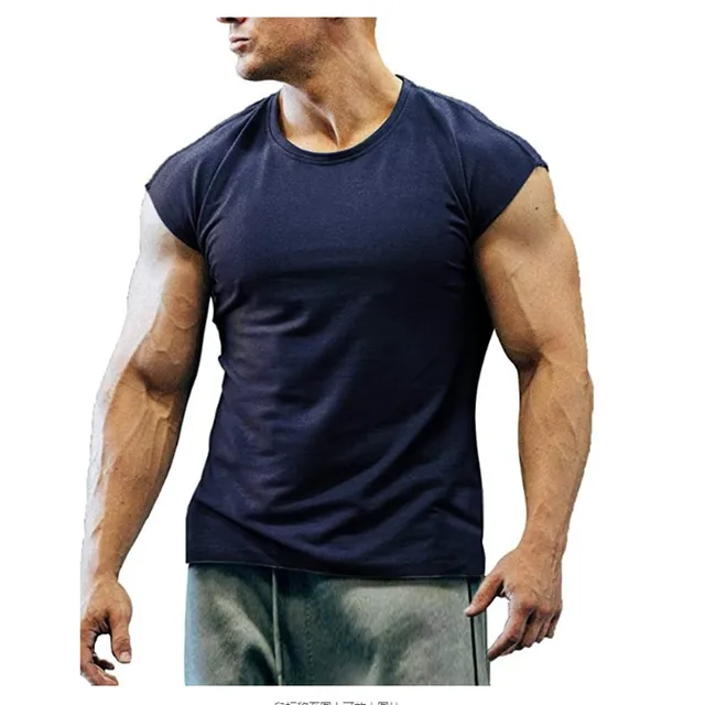 Summer New T-shirt Bodybuilding Muscle Tank Men's O-neck Solid Color Casual Sports Sleeveless Shirt Male Workout Fitness Tops Navy Blue