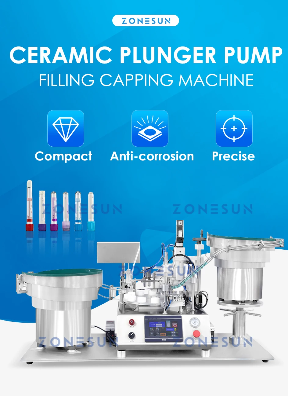 ZONESUN ZS-XBFC25S Automatic Ceramic Pump Liquid Filling Capping Machine with Feeder