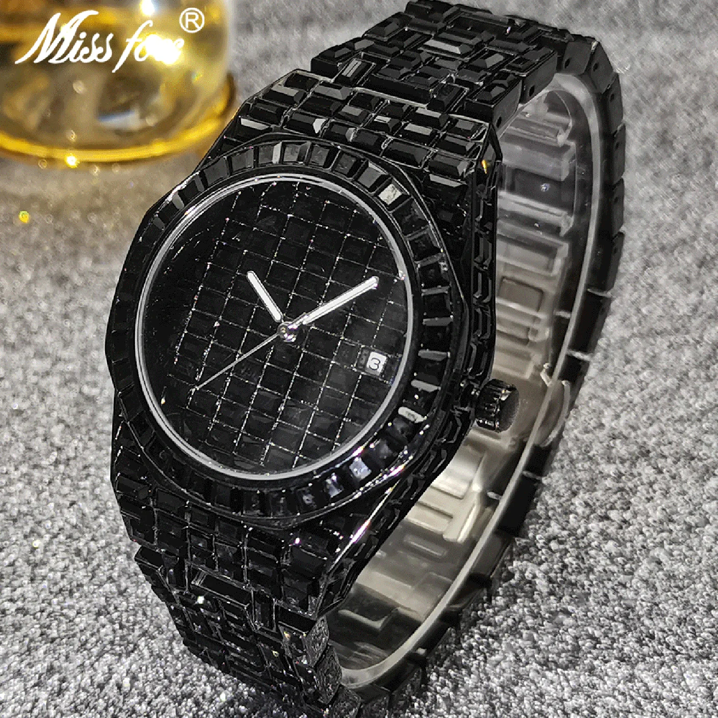 

New Mens Watch Top Luxury Hip Hop Full Baguette Moissanite Wristwatch Iced Out Black Waterproof AAA Clocks Relogio Masculino