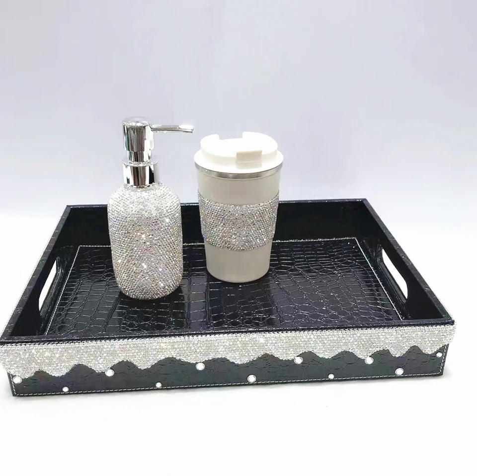 Decorative Tray Storage Organizer Rhinestone Tray Perfume Cosmetic Tray  Home Decor Plates Multi-Purpose Storage Rack Sparkling