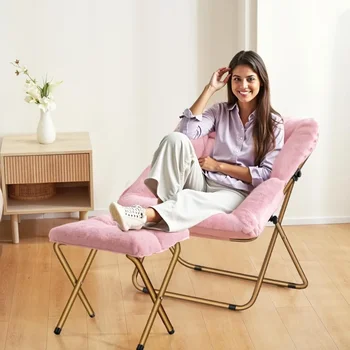 Saucer Chair, Foldable Living Room Chairs, Soft Faux Fur Lounge Chair for Bedroom, Reading Chairs for Adults, Kids 1