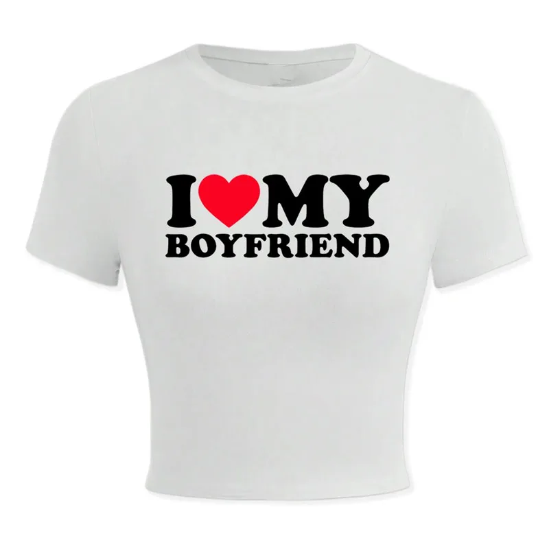 I Love My Boyfriend” crop top front graphic on white background