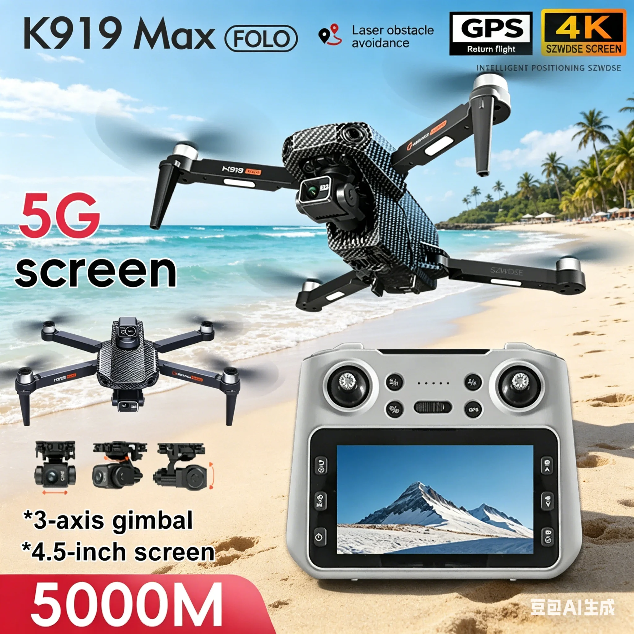 Drone GPS K919 MAX con cámara HD 4K y estabilizador de 3 ejes