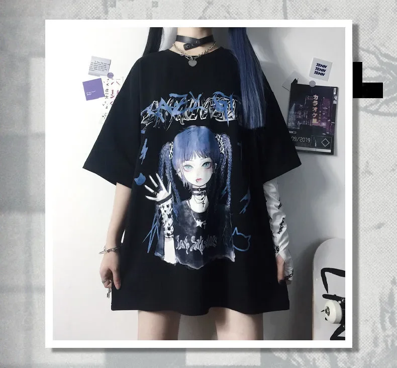 Women T-shirt Harajuku Goth Female Tee Aesthetic Loose Punk