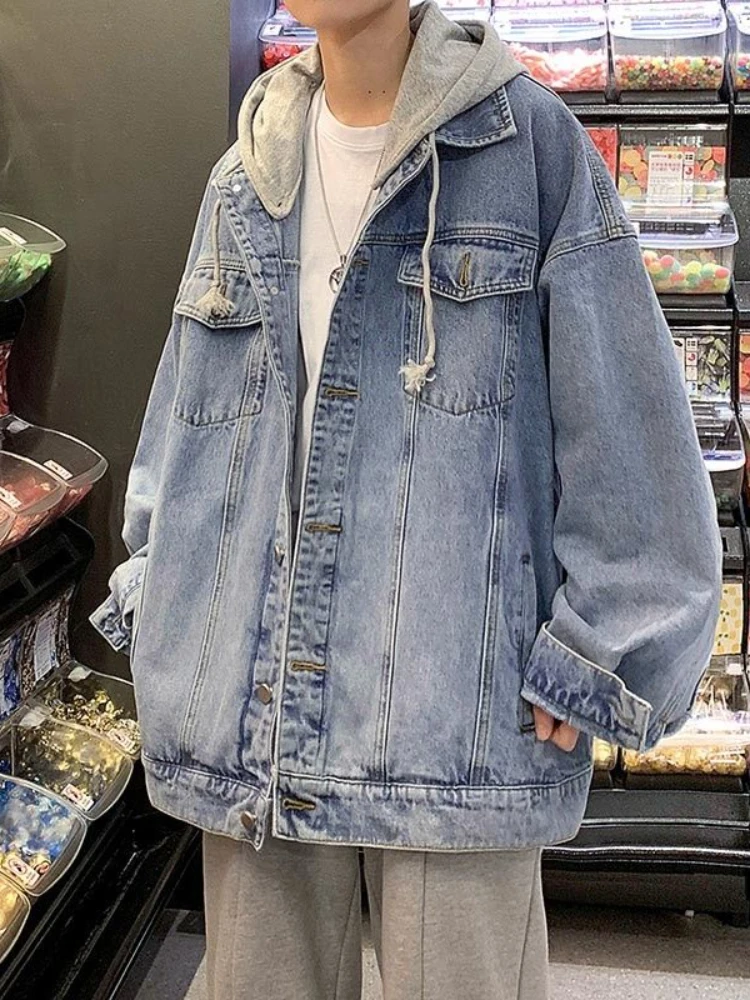 Gmiixder Denim Jacket Men Spring Autumn Hong Kong Style Oversize