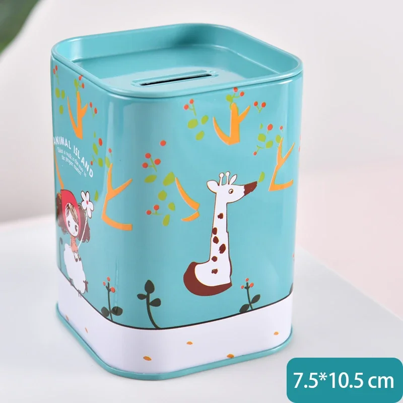 1Pc Cute Piggy Bank Metal Personalise Square Logbook Series Tin Plate Box Money Saving Pot Coin Box Jewelry Storage Tank