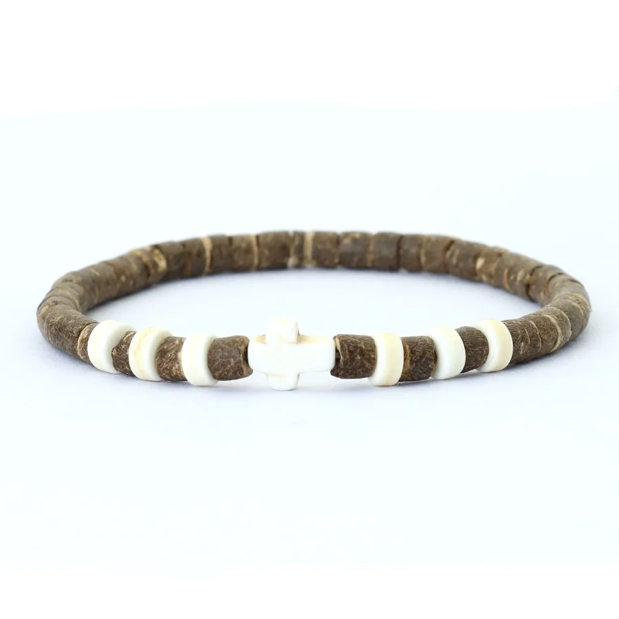 Minimalist isches Kreuz Armband Unisex natürliche Kokosnuss schale Strang Braslet Bohemia blau Howlite Stein Armband Freizeit zubehör Geschenk – Detail 12