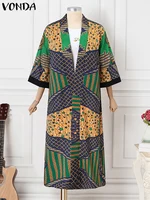 Plus Size VONDA Women Long Shirts 2024 Bohemian Cover-ups Blouse Printed Long Sleeve Cardigans Casual Loose Elegant Cardigans - Image 4