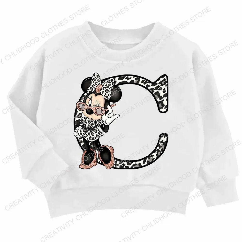 Children Hoodie Disney Minnie Letter A B C D Casual Clothes O-neck Pullover Little Baby Kawaii Cartoons Boy Girl Sweatshirts children sweater,hooded sweatshirt,children hoodie,toddler sweatshirt,cotton hoodie,children sweatshirt,children top,pullover hoodie