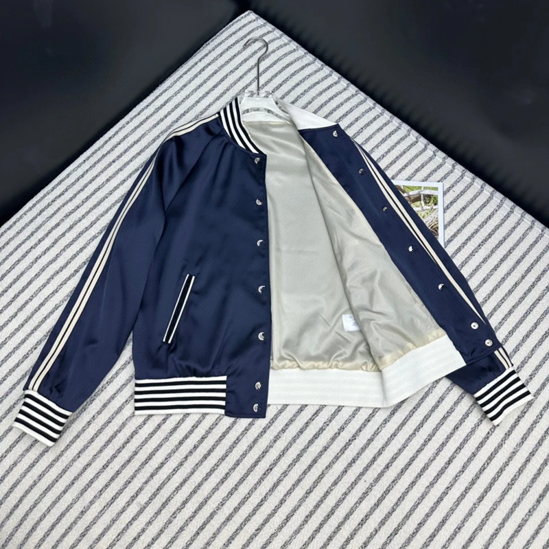 Spring and Autumn Contrast Stitching Stand Collar Loose Casual Baseball Uniform Jacket Coat