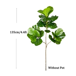 Large Artificial Ficus Tree with Lush Fiddle Leaves for Home and Garden Decor (135cm 3Forks)