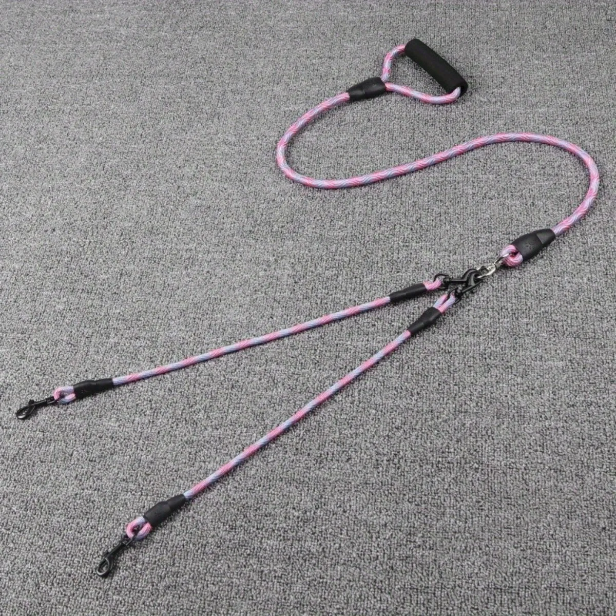 Pet dual head dog walking rope with wavy pattern one drag two traction rope anti winding and detachable dog leash