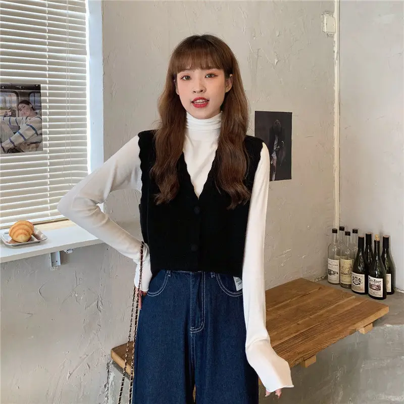 Sweater Vest Women Solid V-neck Button Up Jumpers Retro Gentle All