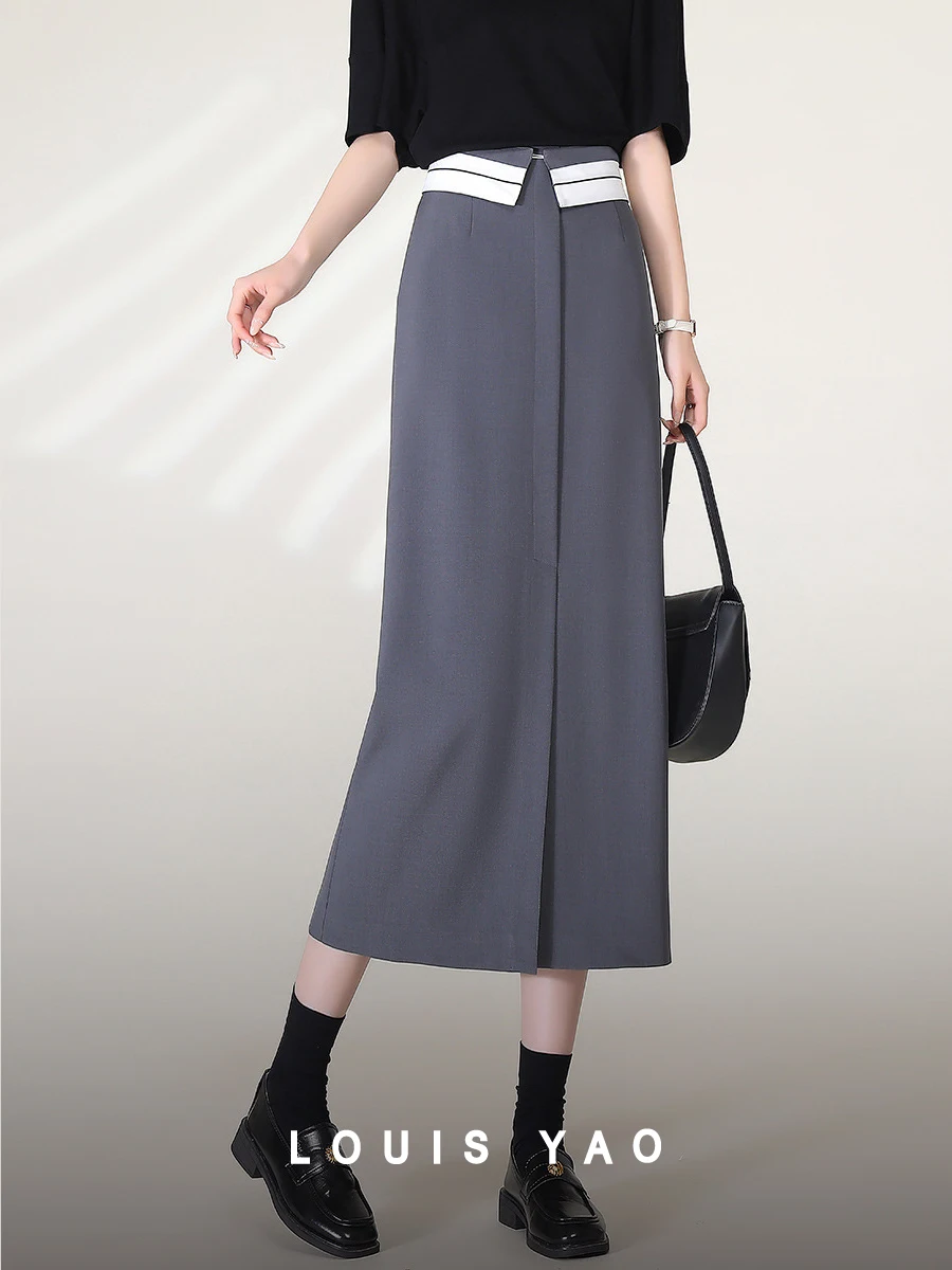 LOUIS YAO Women Skirt 2024 Spring New Straight Office Lady Casual Skirt with Detachable Girdle Gray Black Skirt kingjoy vt 890h 178cm 70inch lightweight aluminum alloy tripod detachable monopod with rotatable ball head center column