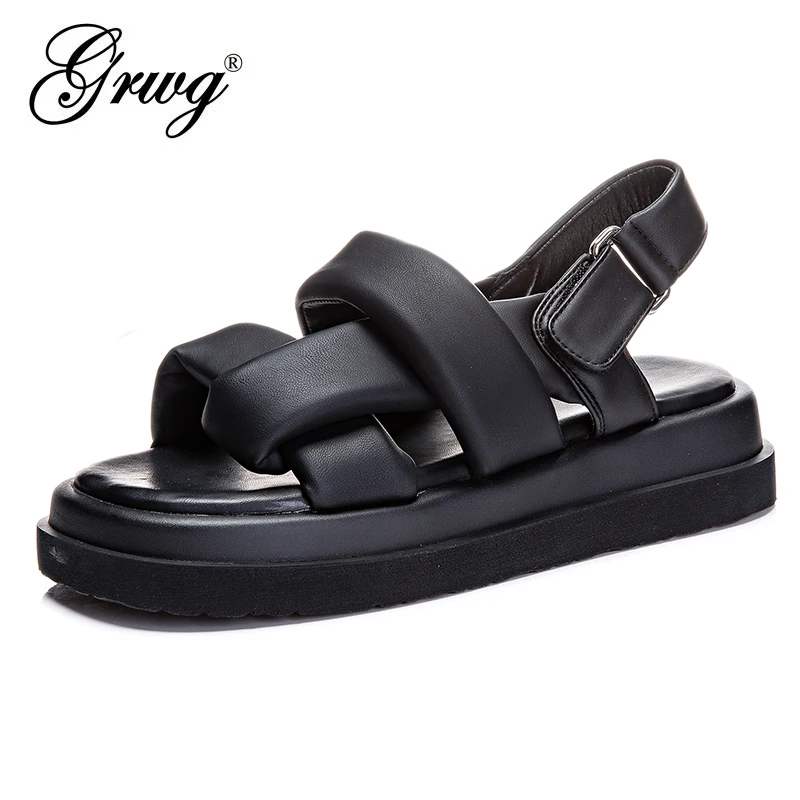 

Сандалии GRWG женские на платформе, открытый носок, толстая подошва, ремешок на щиколотке, пряжка, натуральная кожа, Повседневная Уличная Летняя обувь в римском стиле