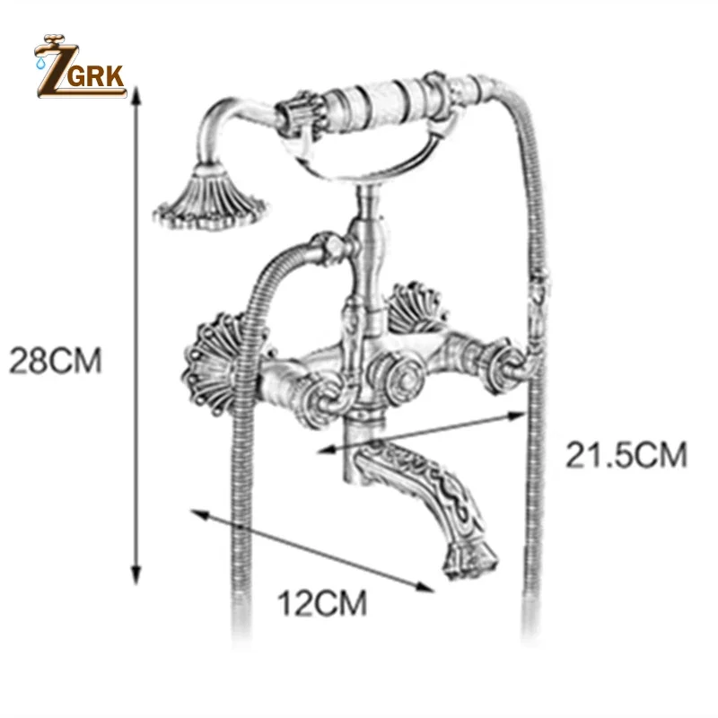 Antique Brass Bathtub Shower Faucets Set Wall Mounted Bath Shower Set Swivel Tub Spout Bath Dual Control Carved Mixer Tap bathroom faucet,bathroom shower faucet set