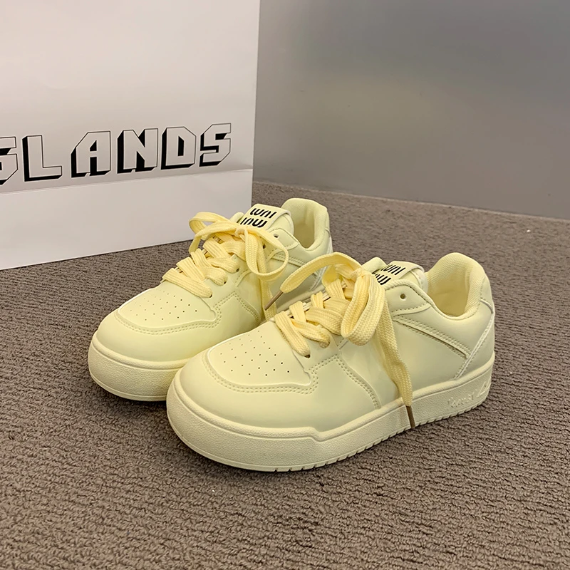 

2024New Fashion Platform Women's Sneakers 2024 Spring Lace-Up Thick Bottom Vulcanize Shoes Woman Leather Breathable Sports Shoes