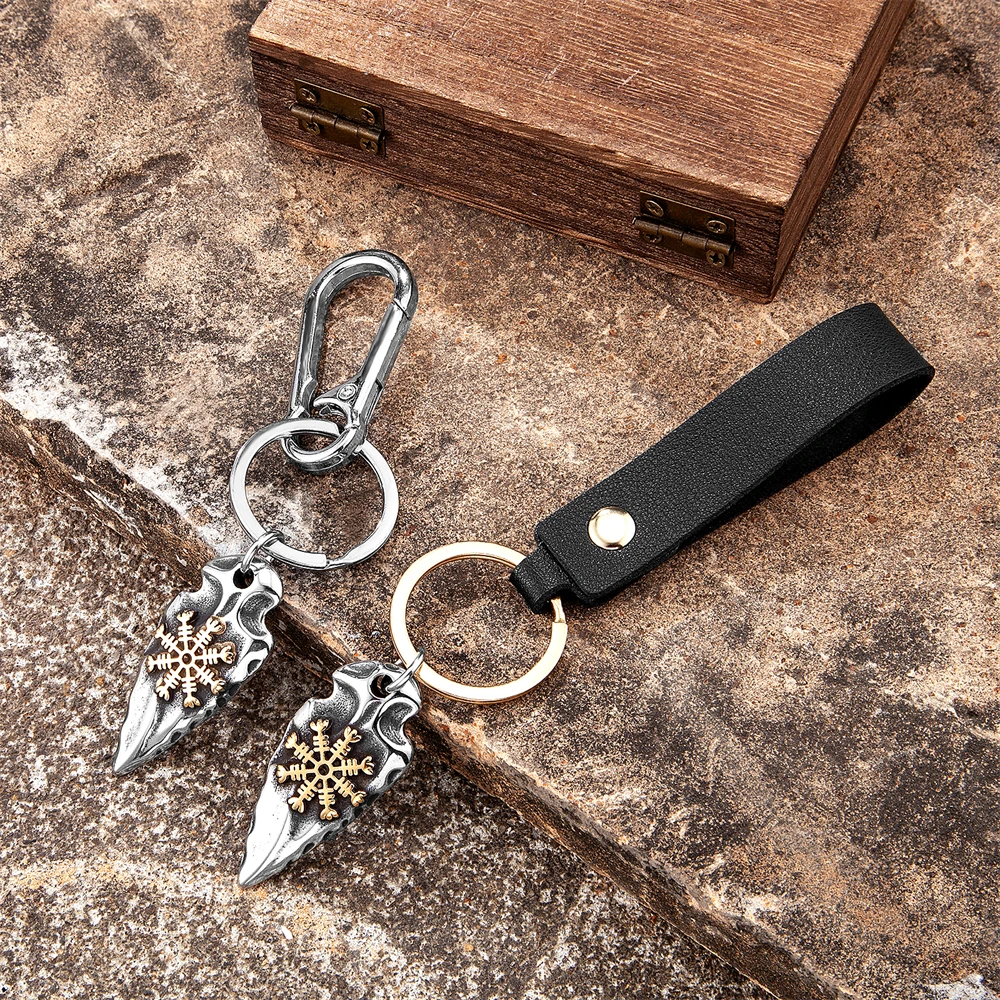 Norse Runes Shield Compass Keychain Stainless Steel Vikings