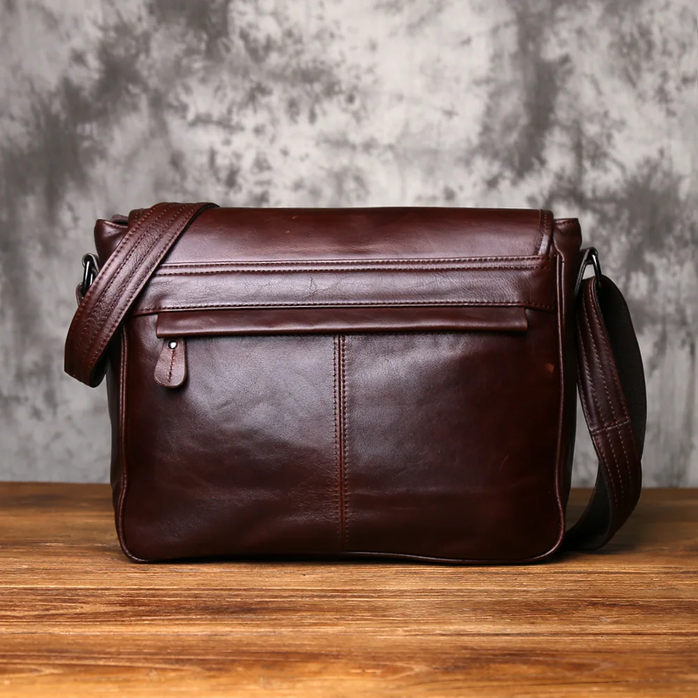 NZPJ Men's Retro Genuine Leather Shoulder Bag Top Layer Cowhide Large Capacity Slant Cross Business Casual Versatile Tablet Bag