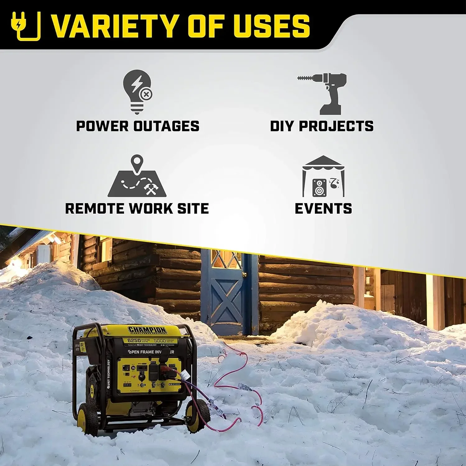 6250-Watt Portable Open Frame Inverter Generator with Quiet Technology Quiet Technology and Extended Run Time
