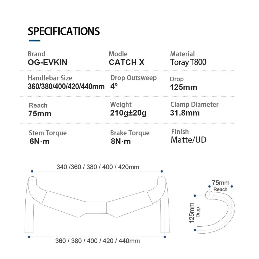 OG-Evkin HB-CATCH エアロカーボンロードハンドルバー 31.8mm 360/380