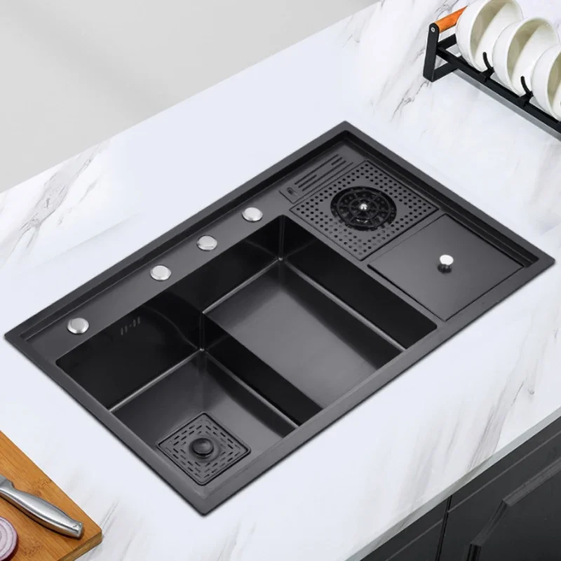 850*500mm Stainless Steel Cup Washer Sink Kitchen Multifunctional Black Diamond Nano Large Single-slot Step Vegetable 2