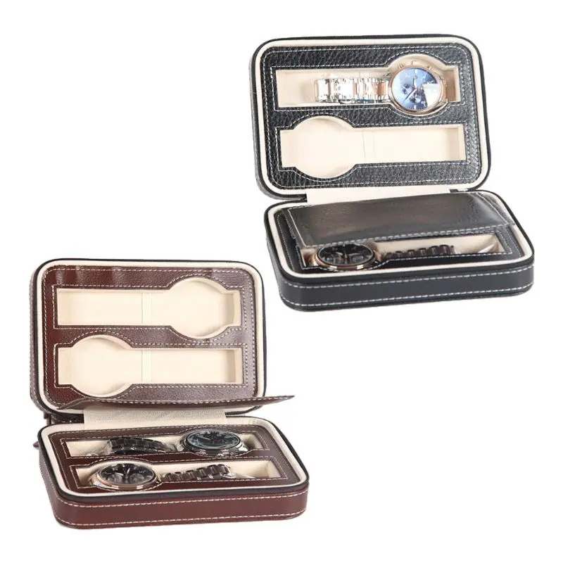 

4 Slot Travelling Watch Box High Capacity Leather Jewelry Glasses Collector for Case Zipper Storage Bag Display