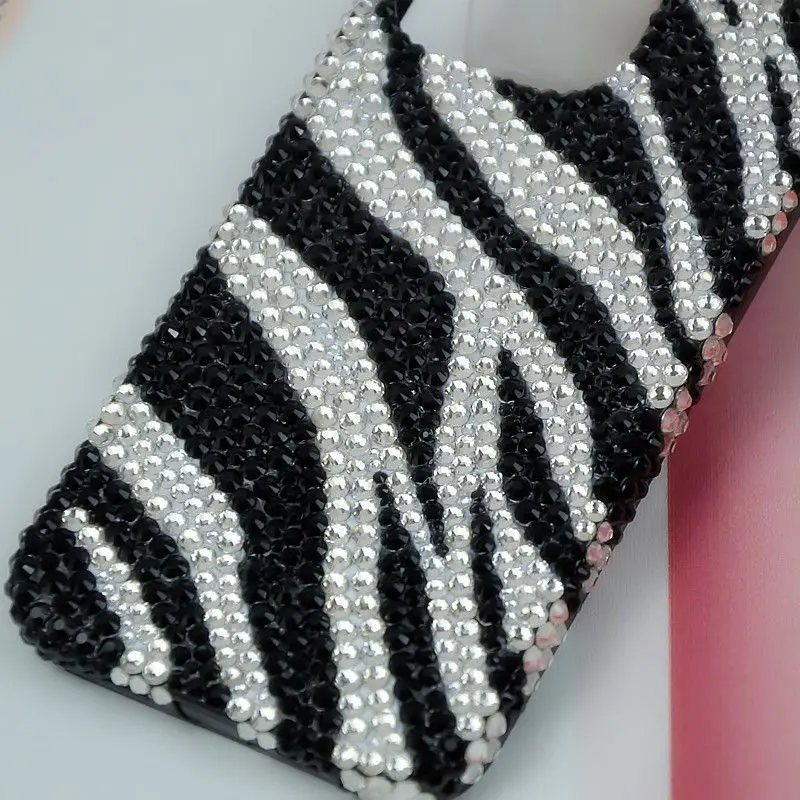 Phone Case for Samsung Galaxy S24 Ultra A15 A35 A55 A54 A13 S23 S22 S21 FE Black and White Zebra Print Rhinestone Back Cover