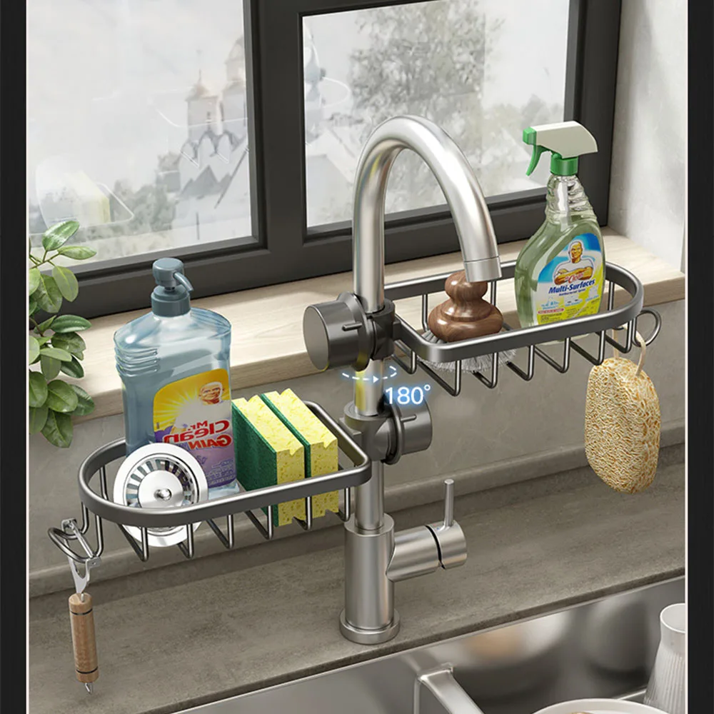 Newest Aluminum Faucet Sponge Holder Kitchen Sink Caddy Organizer Over  Faucet Hanging Faucet Drain Rack for