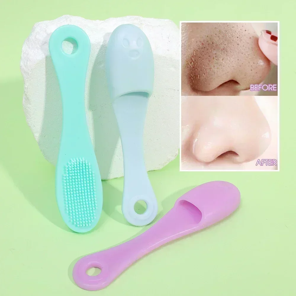 facial cleansing brush acne and blackhead removal tools facial cleanser massager 2PCS Silicone Nose Brush Facial Pore Cleaner Portable Blackhead Double-sided Massage Brushes Cleaning Tool Facial Nasal Scrub