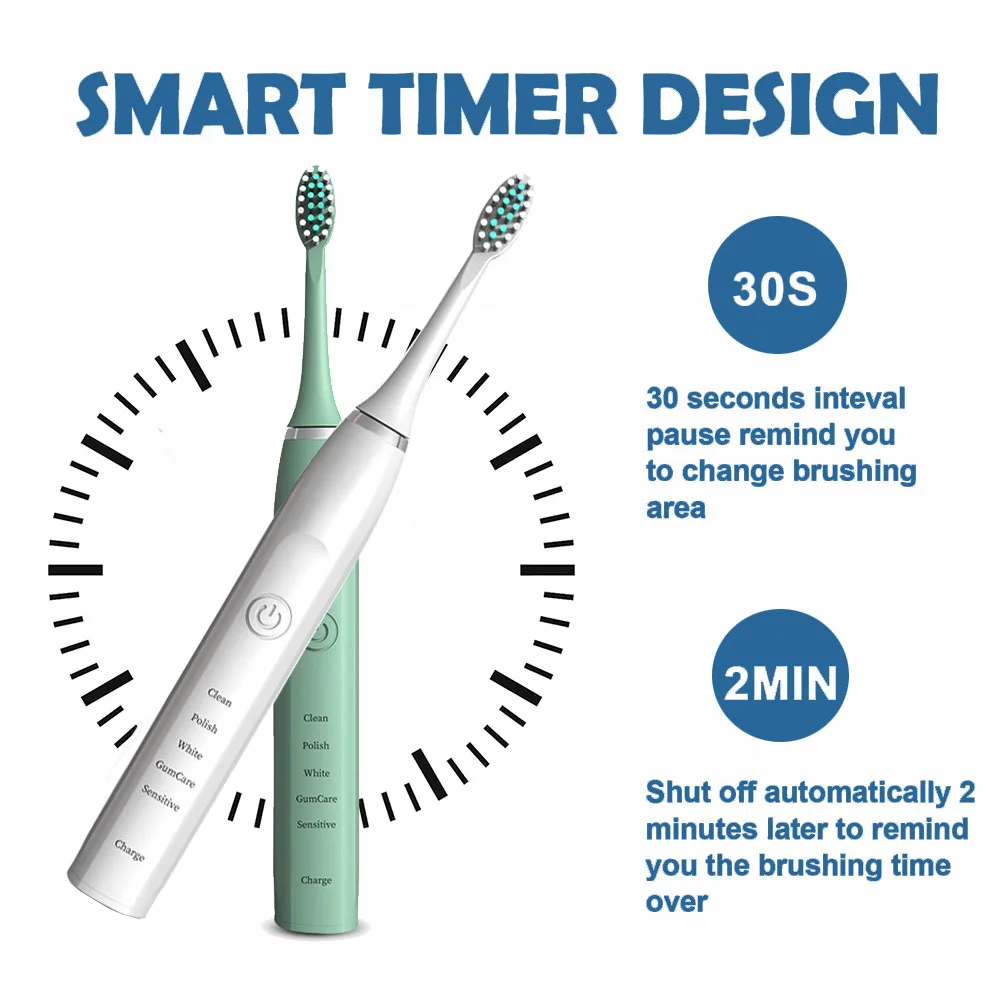 Adult Sonic Electric Toothbrush for Timer Brush USB Rechargeable IPX7 Waterproof Toothbrush 5 Mode Replaceable Tooth Brush Head