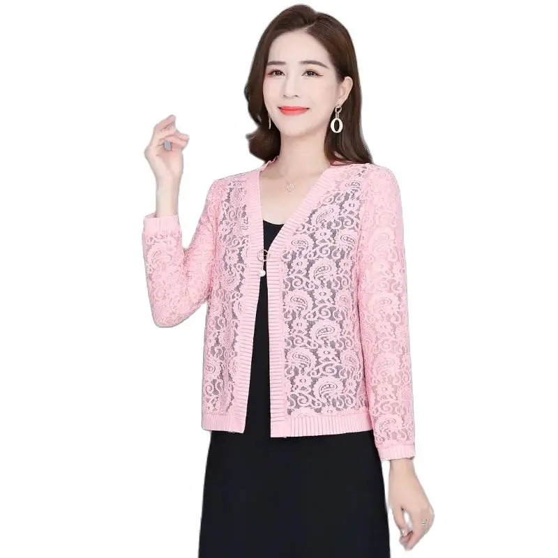 

High-end Fashion Lace Cardigan Thin Coat In Spring, Summer And Autumn Middle-aged Women Are Slim And Wear Sunscreen Coat Outside