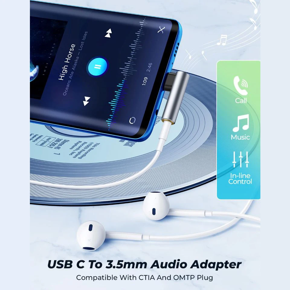 Type C To 3.5mm Audio Adapter Aux Jack Connector Elbow DAC Earphone Converter for Samsung S23 Ultra S22 A54 Google Pixel 6 7 Pro type c adapter type c to 3.5mm adapter type c aux adapter audio earphone converter type c to aux adapter 3.5mm audio adapter audio headphone adapter