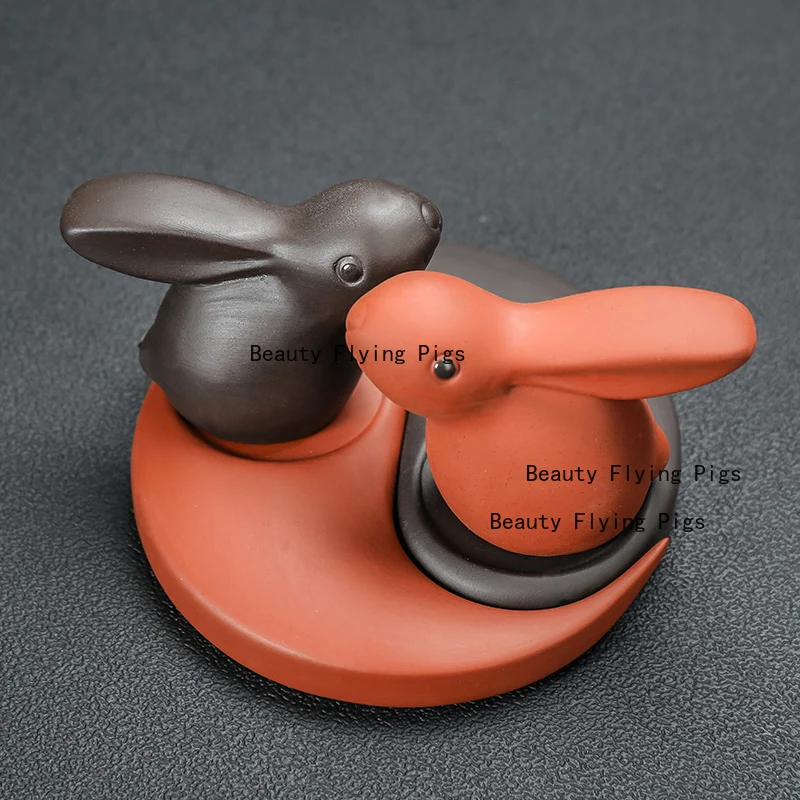 Purple Clay Tea Pet Qiankun Rabbit Ornament Cute Little Rabbit Home FENG SHUI Decoration Crafts Desk Decorative Figurines